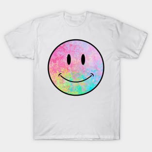 electric neon psychedelic splatter smiley face T-Shirt